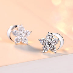 Moon and Zircon Star Silver Studs Earrings for Women