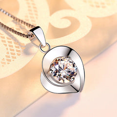 (Pendant Only) Round Zircon Heart-shaped Silver Pendant for Women