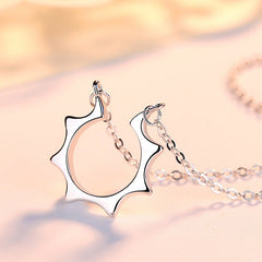 Hollow Sun Pendant Silver Necklace for Women