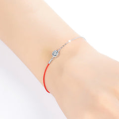 Round Zircon Half Red Rope Silver Bracelet for Women