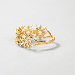 Small Round Emerald Hollow Out Snowflake Zircon Opening Sterling Silve Ring