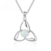 Three Leaf Windmill Round Opal Sterling Silver Necklace