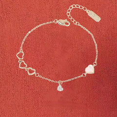 Hollow Love with Heart-shaped Mother of Pearl and Zircon Silver Bracelet for Women