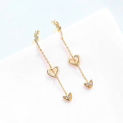 Cupid's Arrow Long Tassel Zircon Sterling Silver Drop Earrings