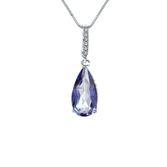 Natural Colourful Gemstone Pear Drop Pendant Silver Necklace for Women