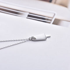 White Ice Stick with Zircon Pendant Silver Necklace for Women