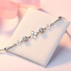Round Zircon Lucky Clover Silver Bracelet for Women