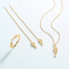 Olive Leaf Zircon Long Tassel Sterling Silver Ear Line Earrings