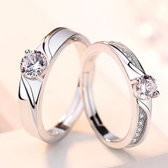 Ripple Round Zircon Silver Couple Ring