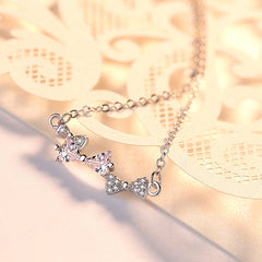 Three Bowknots with Zircon Silver Necklace for Women