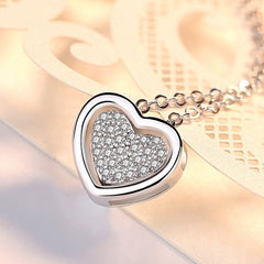 Two Hearts with Zircon Pendant Silver Necklace for Women