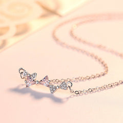 Three Bowknots with Zircon Silver Necklace for Women