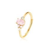 Oval Pink Crystal and Freshwater Pearl Opening Silver Ring