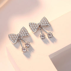 Full Zircon Bow Silver Studs Earrings for Women
