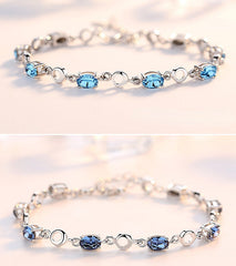 Oval Crystal Silver Bracelet for Women