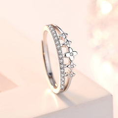 Zircon Flower Crown Silver Ring