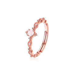 Luxury Round Cut Pink Crystal Opening Silver Ring