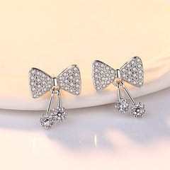 Full Zircon Bow Silver Studs Earrings for Women