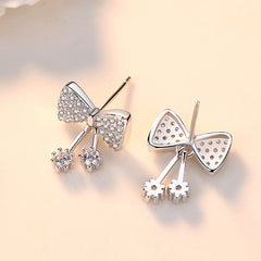 Full Zircon Bow Silver Studs Earrings for Women