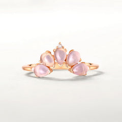 Pear Shape Pink Crystal Petals Design Opening Silver Ring
