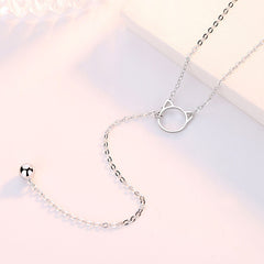 Kitty with Bell Silver Necklace for Women