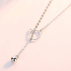 Kitty with Bell Silver Necklace for Women