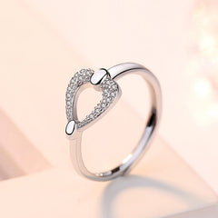 Fashion Zircon Heart Silver Ring for Women