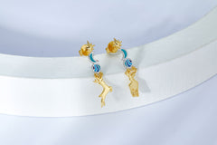 Moonnight Deer Blue Enamel Drop Earrings