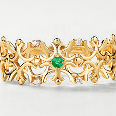 Small Round Emerald Hollow Out Snowflake Zircon Opening Sterling Silve Ring