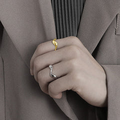 Irregular Wave Polished Opening Sterling Silver Ring