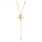 Butterfly Flower Long Tassel Zircon Sterling Silver Necklace