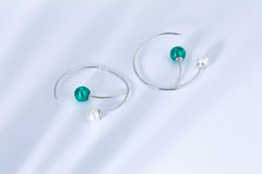 Enamel Green Miniball Round Pearl Hoop Earrings