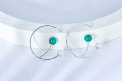 Enamel Green Miniball Round Pearl Hoop Earrings