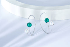 Enamel Green Miniball Round Pearl Hoop Earrings