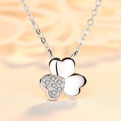 Clover with Zircon Pendant Silver Necklace for Women