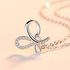 Butterfly with Zircon Pendant Silver Necklace for Women