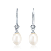 Single Pearl Pendant Silver Drop Earrings for Women