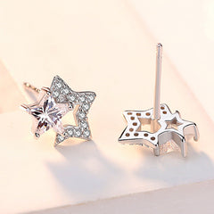 Double Zircon Five-pointed Star Silver Studs Earrings for Women