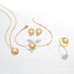 Zircon Disc Round Natural Freshwater Pearl Golden Sterling Silver Bracelet