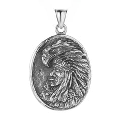 Eagle Amerindian Chief Oval Titanium Steel Pendant for Men