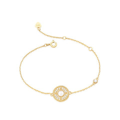 Zircon Disc Round Natural Freshwater Pearl Golden Sterling Silver Bracelet