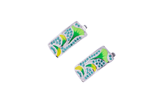 Rectangle Lotus Leaf Enamel Silver Earrings