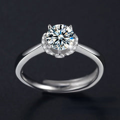 Flower Halo 1.0 Carat Round Cut Moissanite Engagement Ring