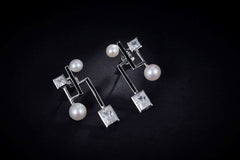 Enamel Pearl Geometric Shape Earrings