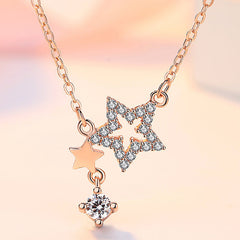Twin-star with Zircon Silver Necklace for Women