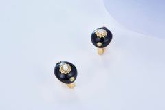 Enamel Pearl Small Oval Stud Earrings