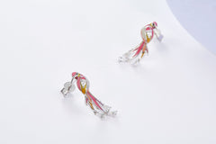 Pink Enamel Rosefinch Dorp Earrings