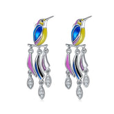 Colourful Enamel Hummingbird Drop Earrings