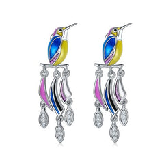 Colourful Enamel Hummingbird Drop Earrings