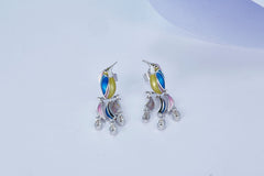 Colourful Enamel Hummingbird Drop Earrings
